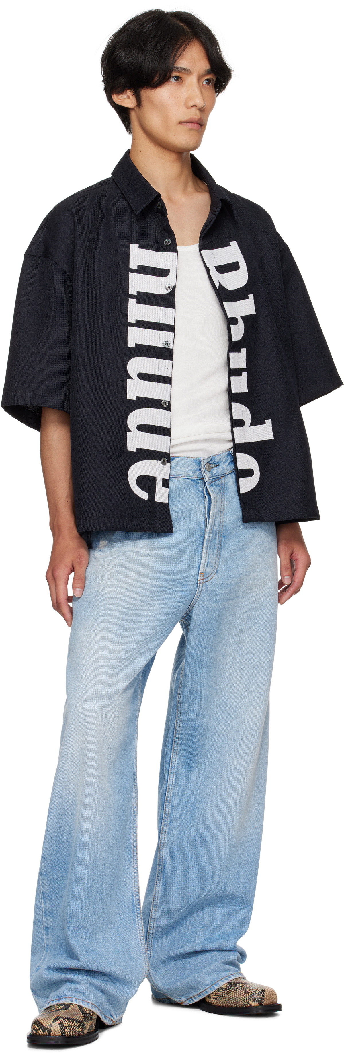 Rhude Black Center Logo Button Up Shirt