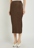 Pleats Please Issey Miyake Pleated Woven Midi Skirt Brown