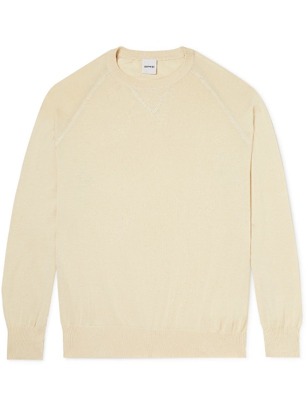 Photo: Aspesi - Cotton, Silk and Linen-Blend Sweater - Neutrals