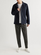 Mr P. - Camp-Collar Pinstriped Cotton and Virgin Wool-Blend Jacket - Blue