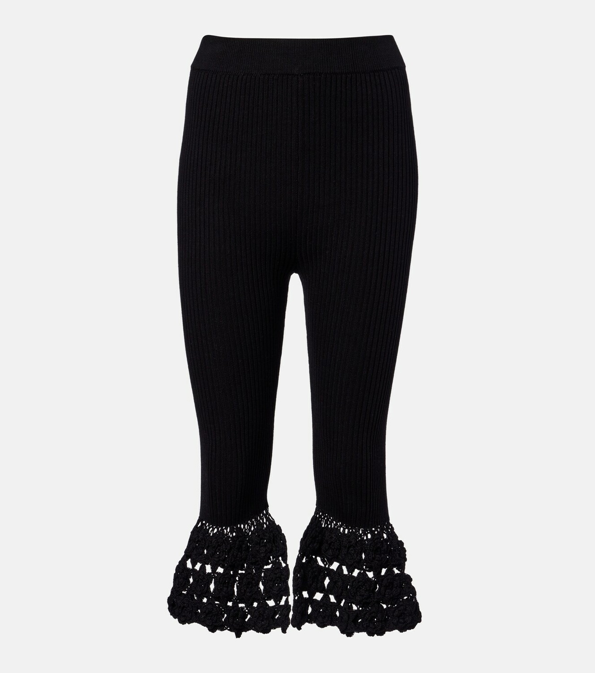 Ganni Crochet-trimmed ribbed cotton-blend capri pants