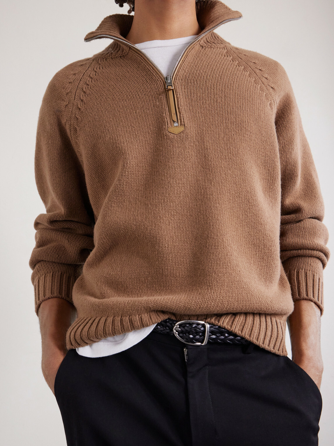 TOM FORD - Wool and Cashmere-Blend Half-Zip Sweater - Brown