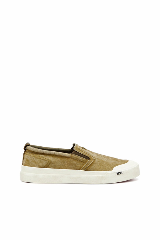 Photo: Diesel S-Athos-Canvas slip-on sneakers with D embroidery - Sneakers Mens in Brown