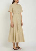 Tory Burch Belted Stretch Cotton-poplin Midi Shirt Dress Sand