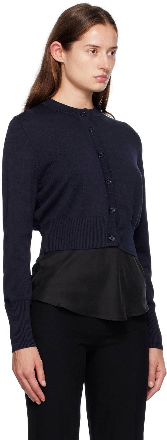 Silk Laundry Navy Cropped Cardigan