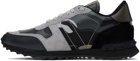 Valentino Garavani Gray & Black Camouflage Rockrunner Sneakers