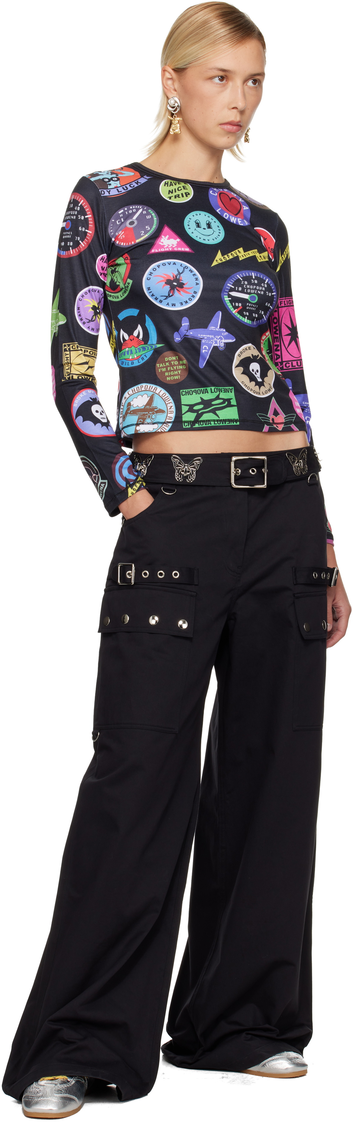 Chopova Lowena Black Patch Print Fitted Jersey T-shirt