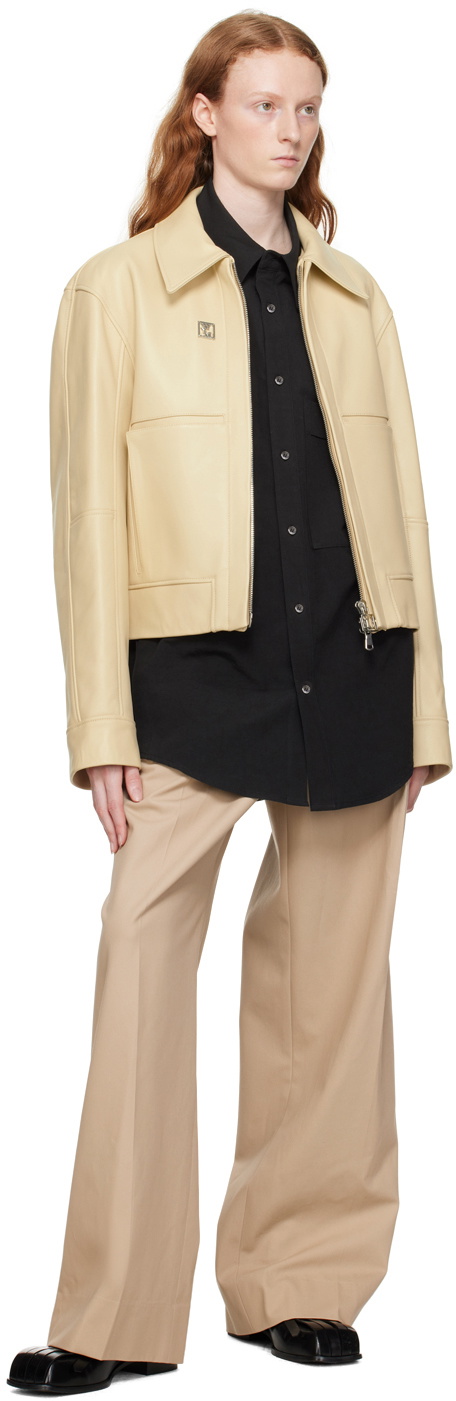 Wooyoungmi Beige Cropped Leather Jacket