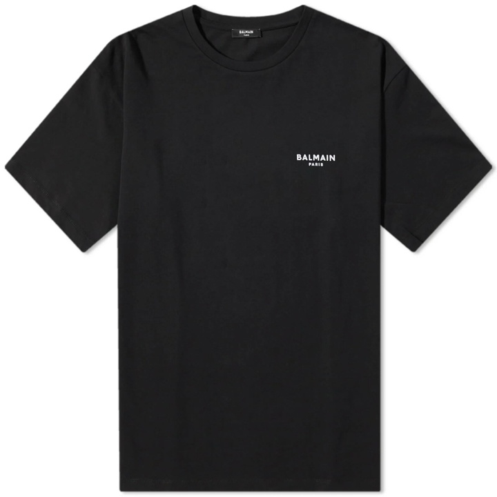 Photo: Balmain Men's Flock Small Logo T-Shirt in Black/White