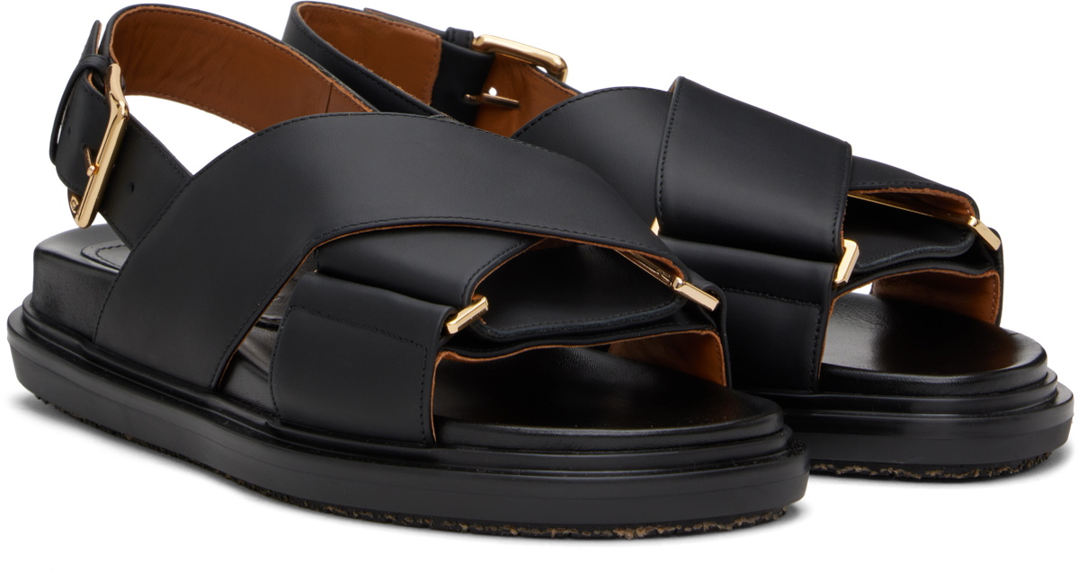 Marni Black Leather Fussbett Sandals