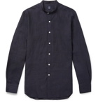 Beams F - Grandad-Collar Linen Shirt - Men - Navy