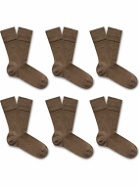 CDLP - Six-Pack Mercerised Organic Cotton-Blend Socks - Brown