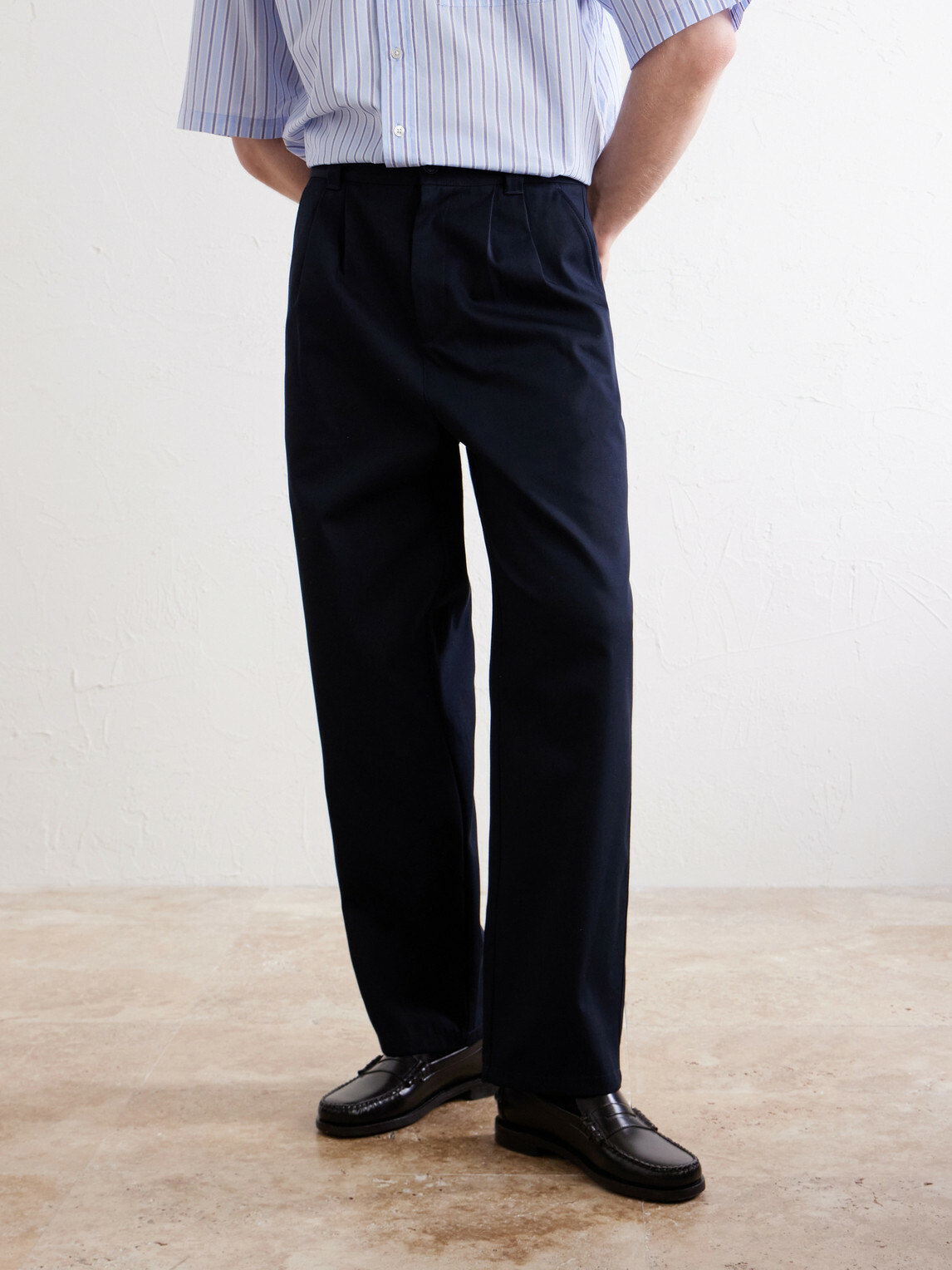 A.P.C. - Ricky Straight-Leg Pleated Organic Cotton Trousers - Blue