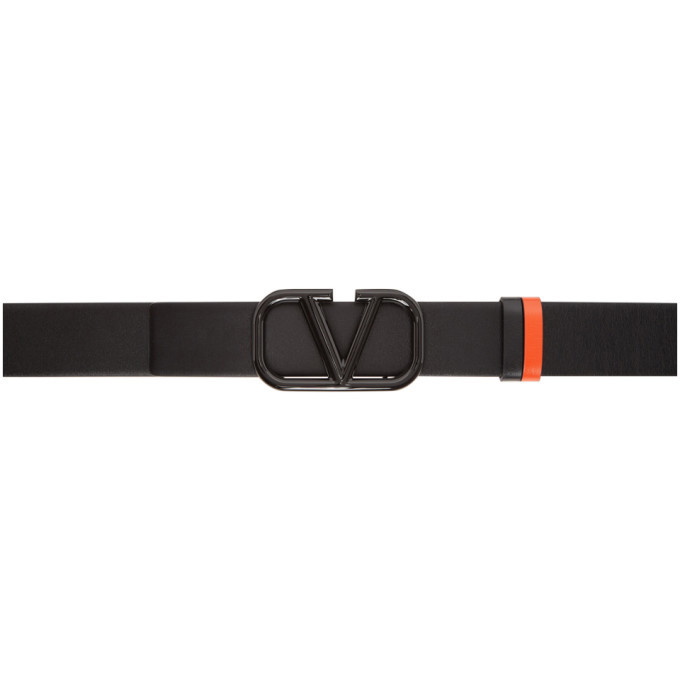 Photo: Valentino Reversible Black and Orange Valentino Garavani Lacquered VLogo Belt
