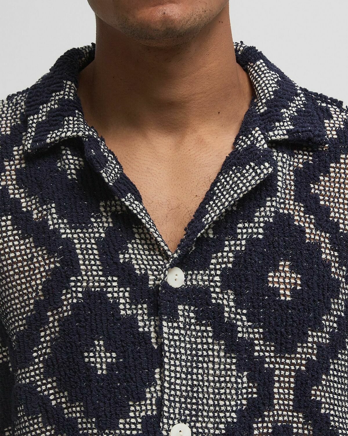 OAS Trastevere Cuba Crochet Shirt Brown Mens Shortsleefe