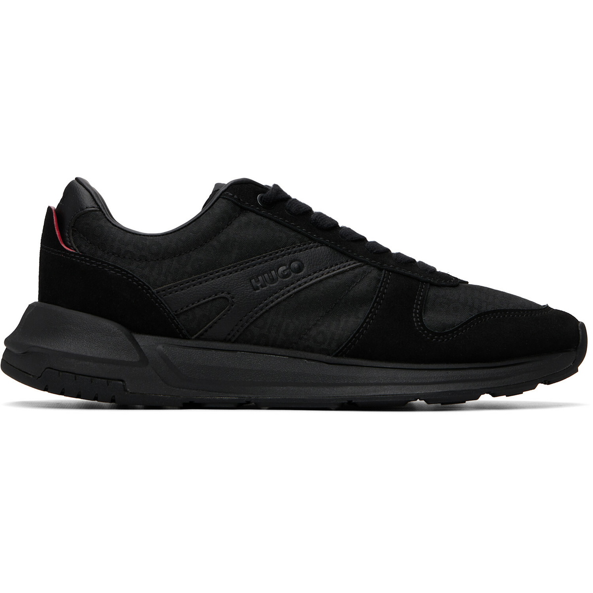 Hugo Black Faux-Suede Trim Monogram-Jacquard Sneakers
