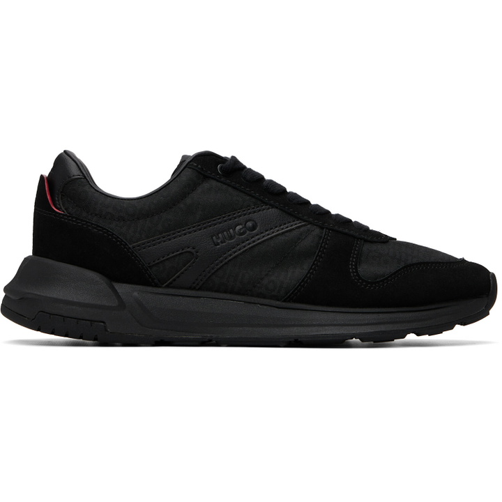 Photo: Hugo Black Faux-Suede Trim Monogram-Jacquard Sneakers