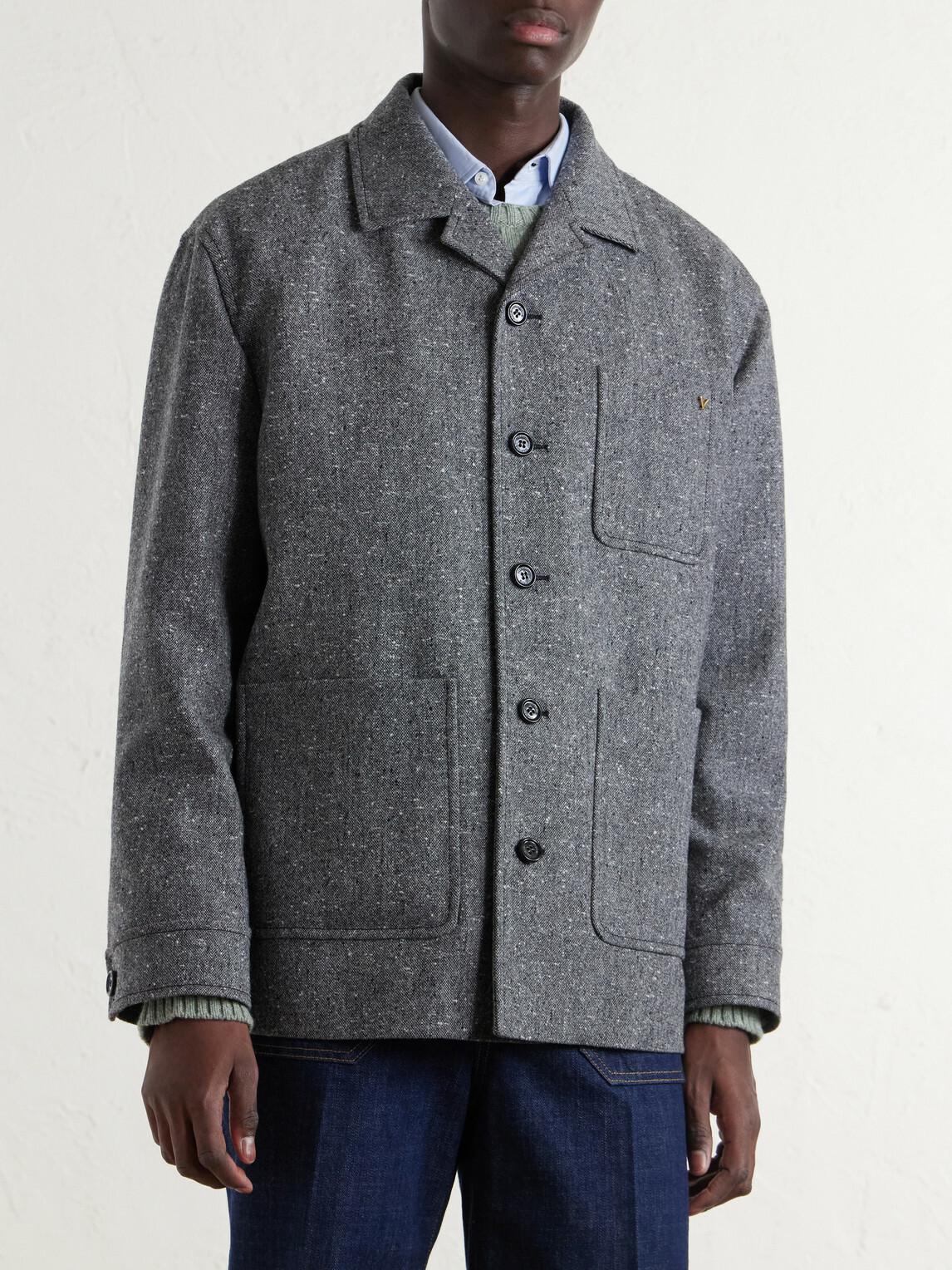 Valentino Garavani - VLogo-Embellished Mélange Virgin Wool Blouson Jacket - Gray