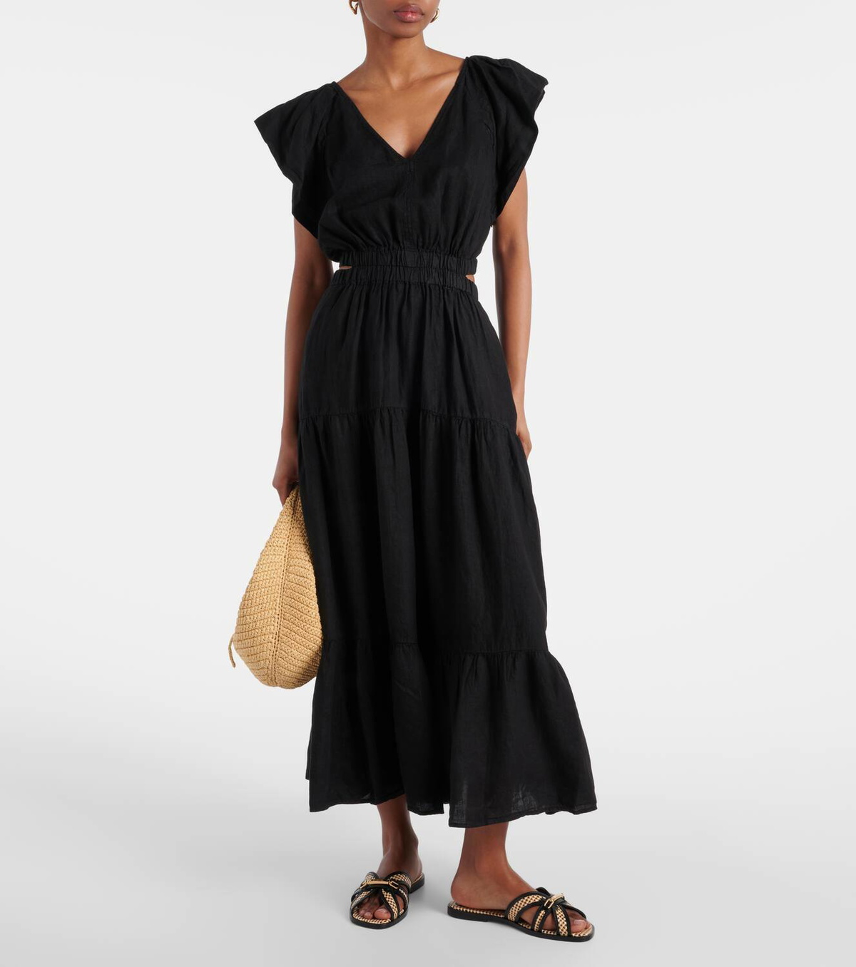 chinese dress ladies Cut-Out Linen Dress TAHITI in White