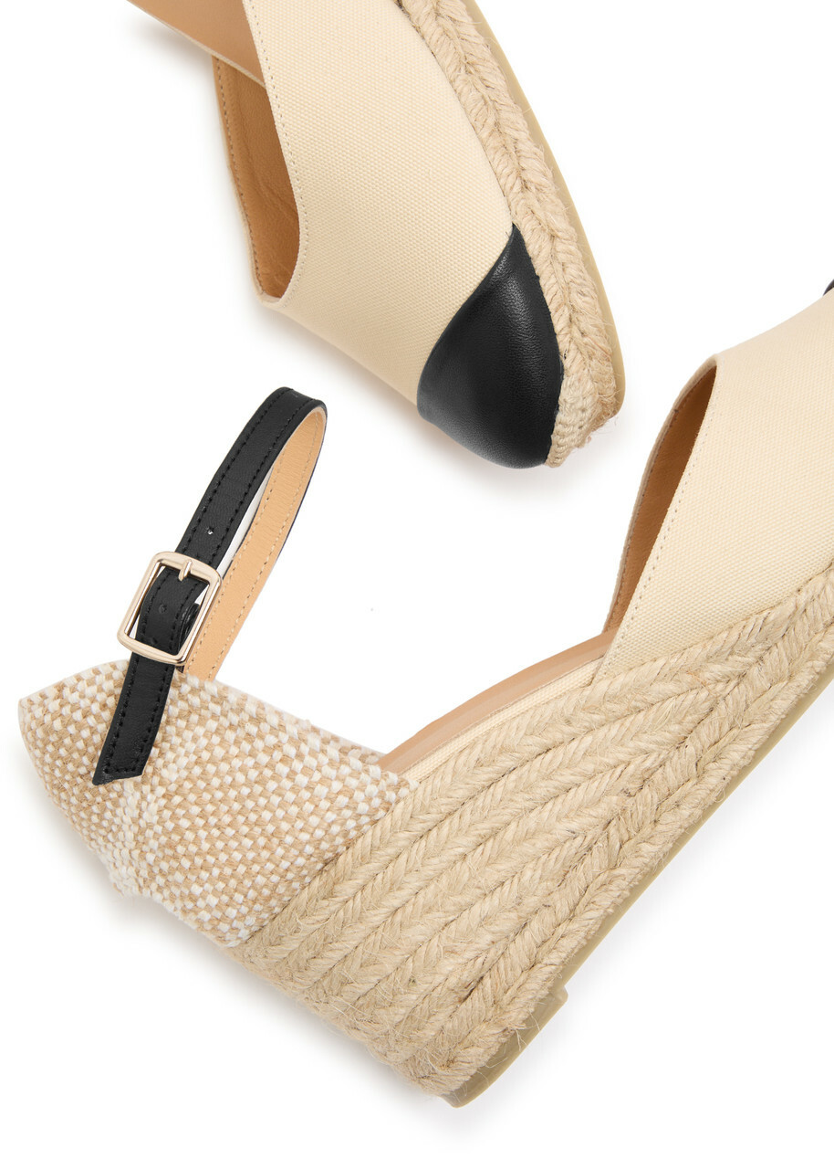 Castañer Coraline Leather Wedge Espadrilles Black And White