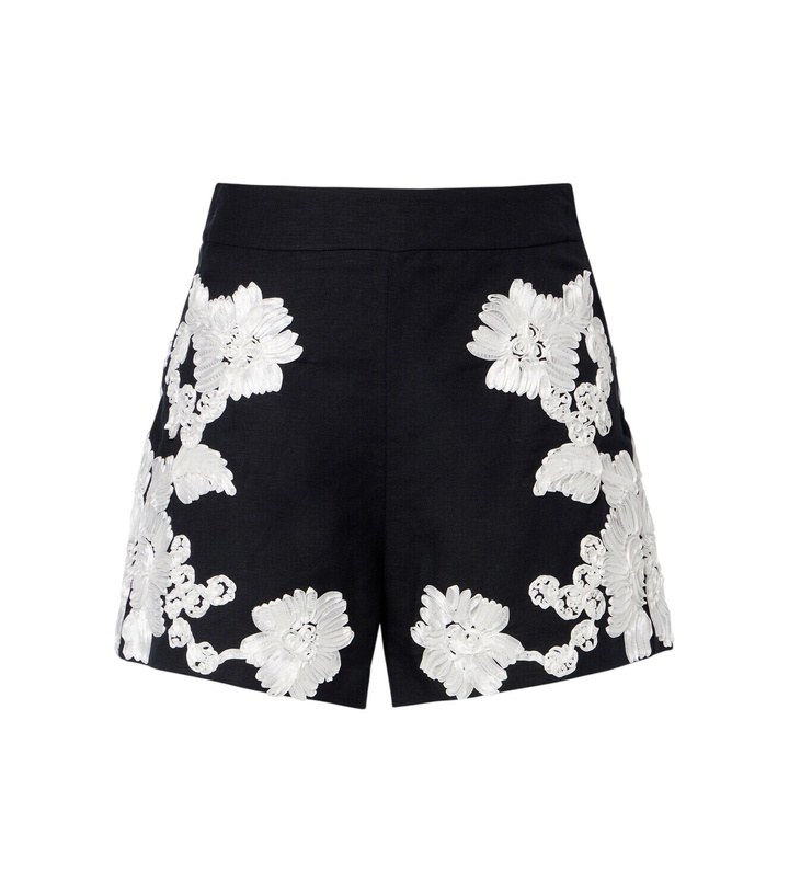 Photo: Simkhai Sammi embroidered linen-blend shorts