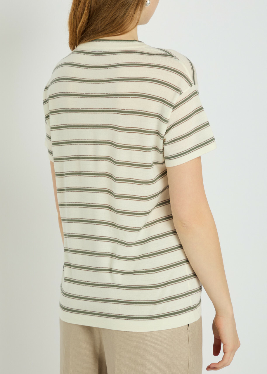 Brunello Cucinelli Striped Wool and Cashmere-blend top Beige