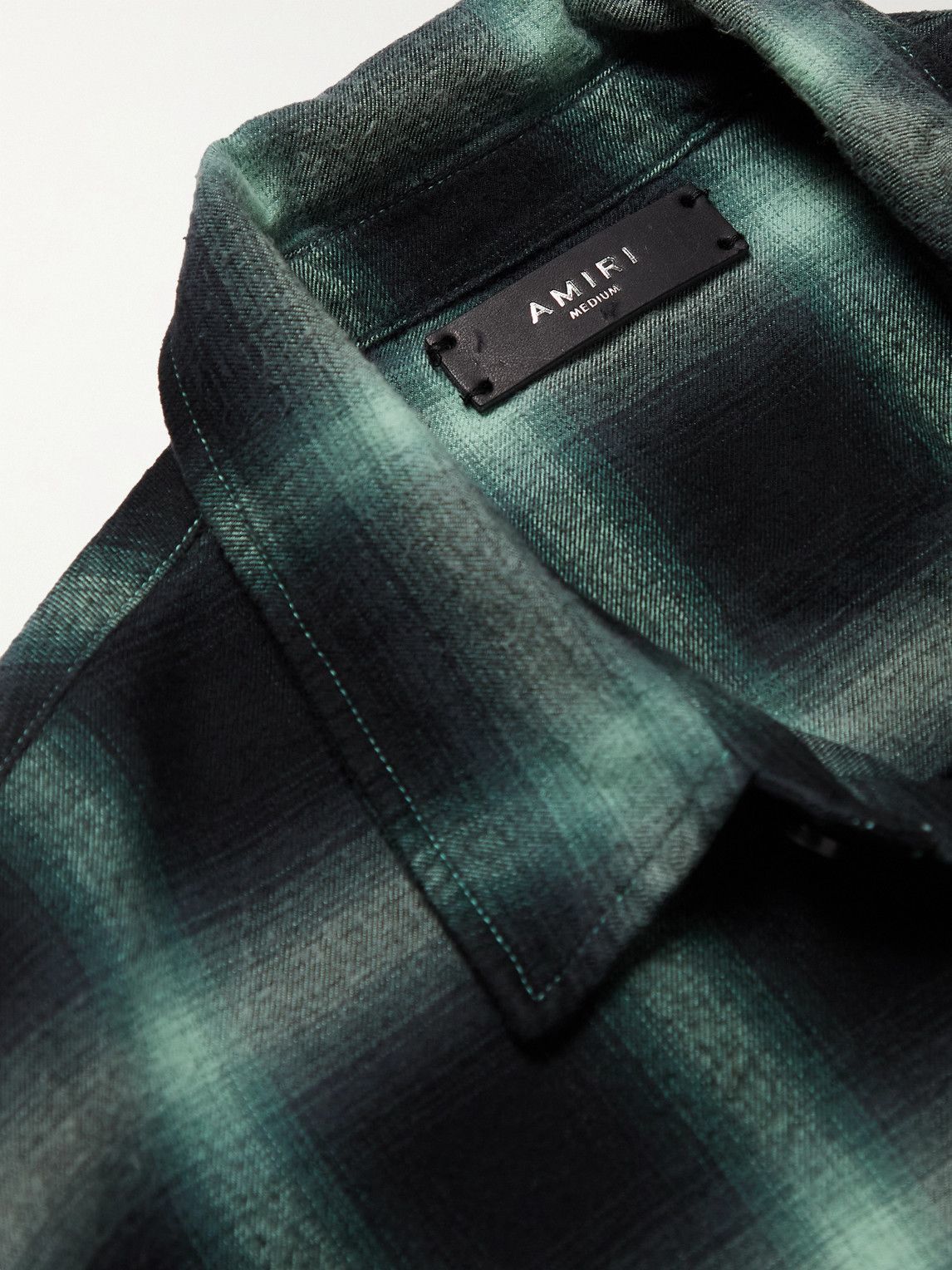 AMIRI - Distressed Dip-Dyed Checked Cotton-Flannel Shirt - Green Amiri