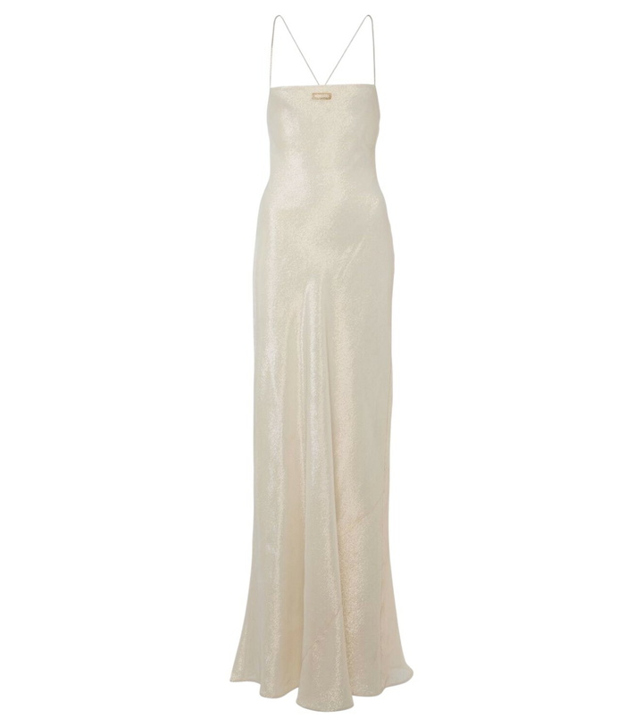 Photo: Miu Miu Logo silk-blend lamé gown