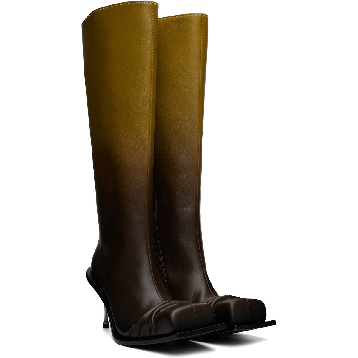 FIDAN NOVRUZOVA Brown Stiletto Heel Classic Square Toe Boots