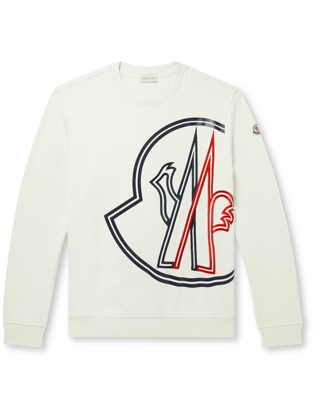 Photo: Moncler - Logo-Embroidered Printed Cotton-Jersey Sweatshirt - Neutrals