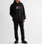 Balenciaga - Oversized Logo-Print Loopback Cotton-Jersey Hoodie - Black