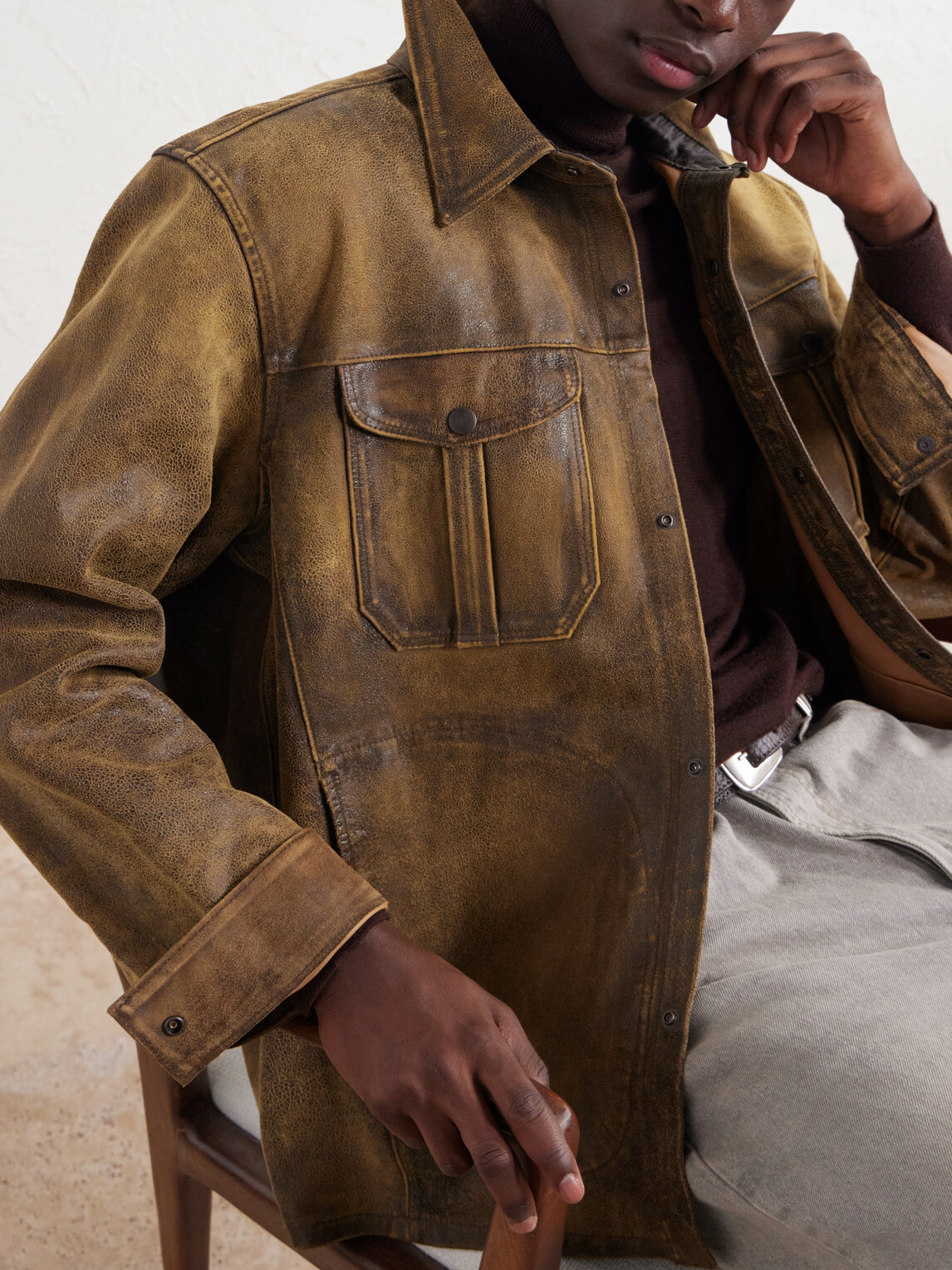 RRL - Distressed Leather Jacket - Brown