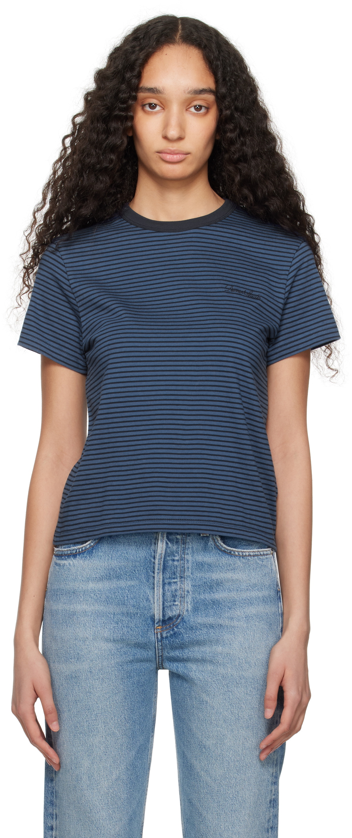 DUNST FOR WOMEN ■ ESSENTIAL STRIPE LOGO T-SHIRT Dunst Blue & Navy Essential Stripe Logo T-shirt Dunst