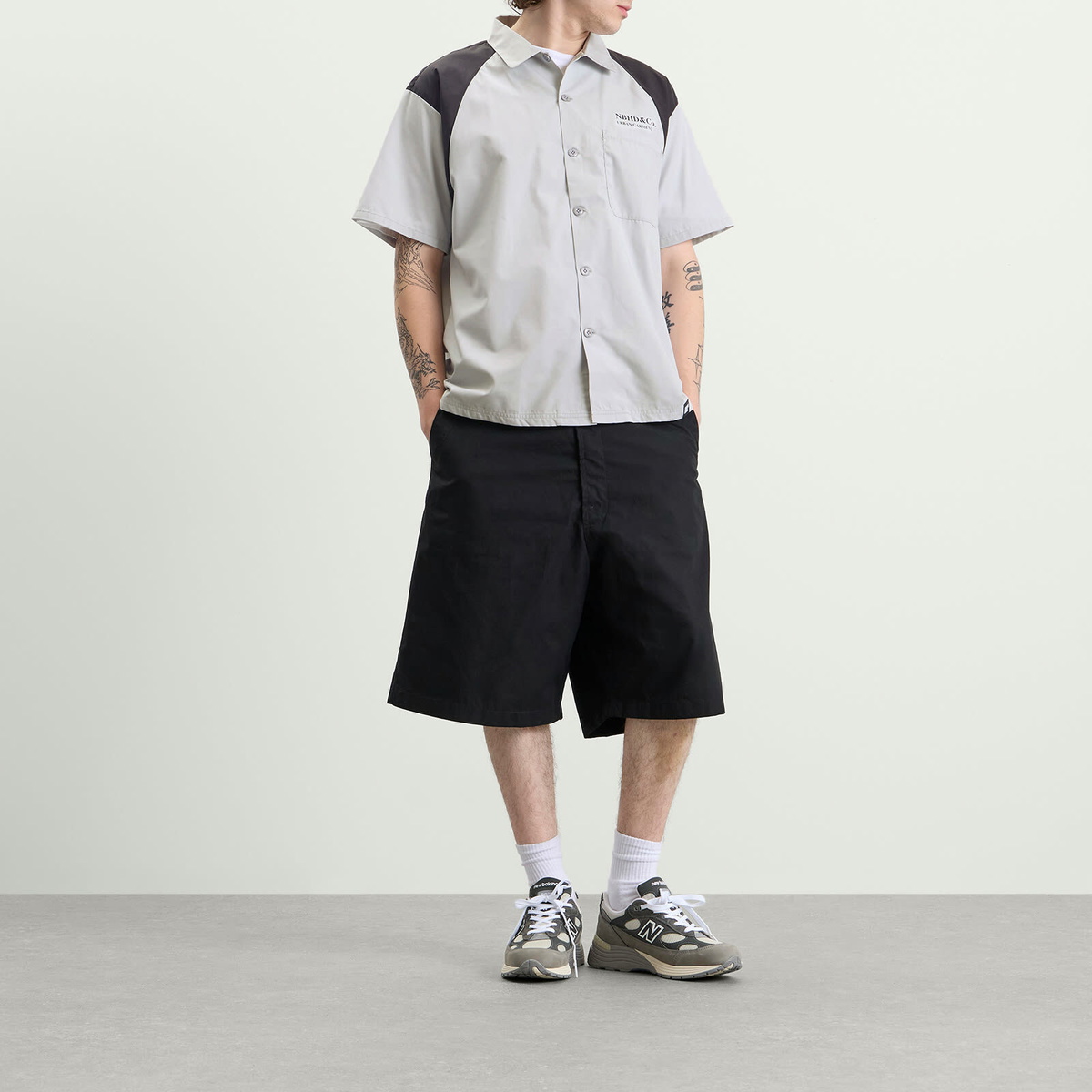 Neighborhood Men's Classic 2-Tone Short Sleeve Work Shirt 2 in Gray
