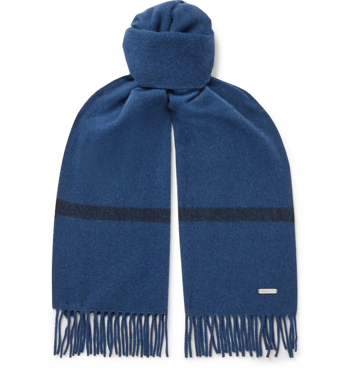 Photo: Loro Piana - Fringed Striped Baby Cashmere Scarf - Blue