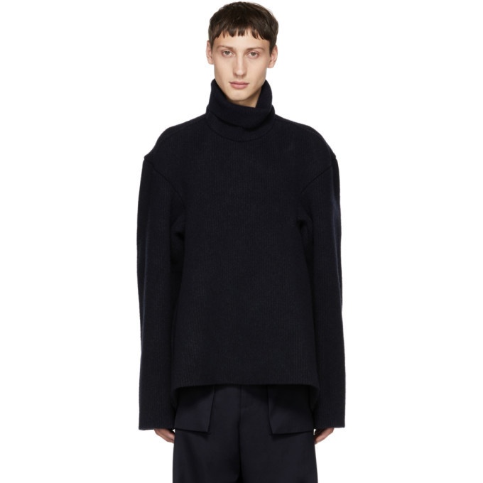Photo: Hed Mayner Navy Thick Wool Turtleneck Sweater