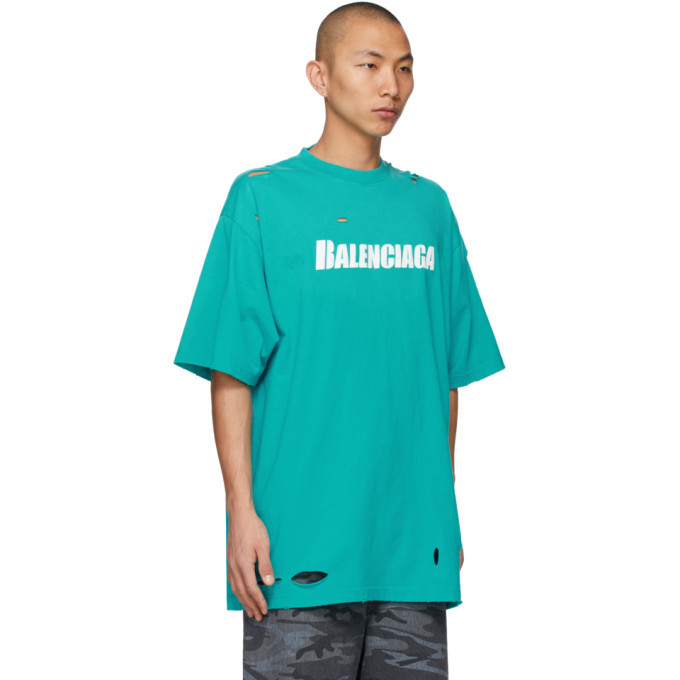 Balenciaga Blue Caps Destroyed Flatground T-Shirt Balenciaga