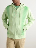 SAIF UD DEEN - Cold-Dyed Logo-Print Cotton-Jersey Zip-Up Hoodie - Green