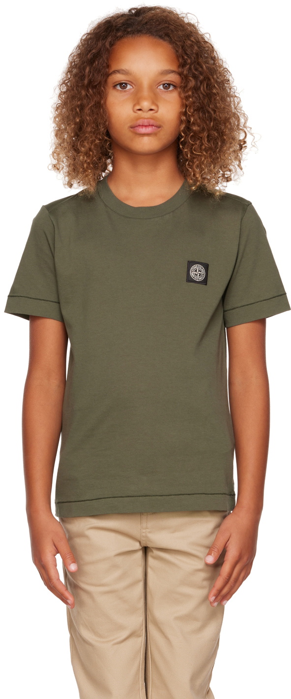 Stone Island Junior Kids Green Logo Patch T Shirt Stone Island Junior