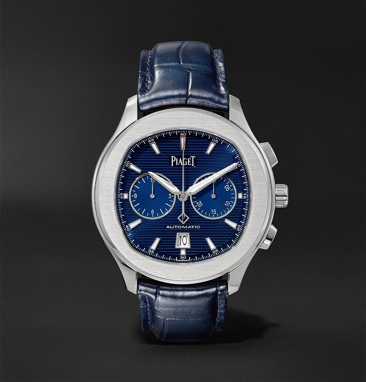 Photo: Piaget - Polo S Automatic 42mm Stainless Steel and Alligator Watch, Ref. No. G0A43002 - Blue