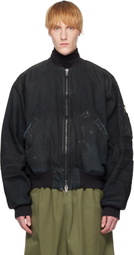 Balenciaga Navy Distressed Denim Bomber Jacket