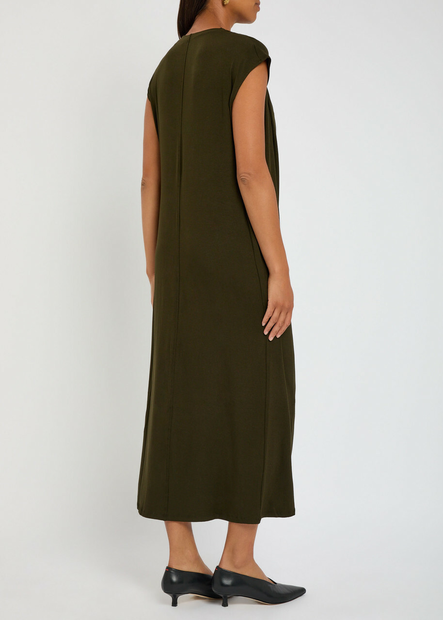 Vince Draped Jersey Midi Dress Green