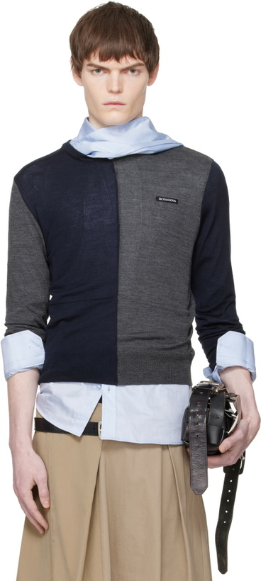 Photo: HODAKOVA Navy & Gray Knitted Patch Sweater