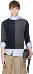 HODAKOVA Navy & Gray Knitted Patch Sweater