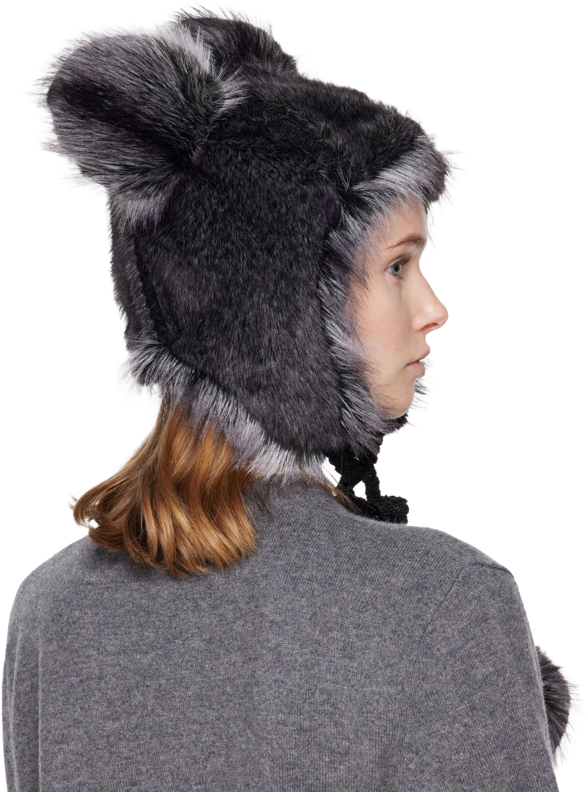 Anna Sui SSENSE Exclusive Black & Gray Faux Fur Teddy Bear Hat