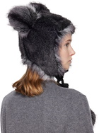 Anna Sui SSENSE Exclusive Black & Gray Faux Fur Teddy Bear Hat