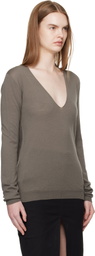 Rick Owens Gray Temple V Neck Pull Sweater