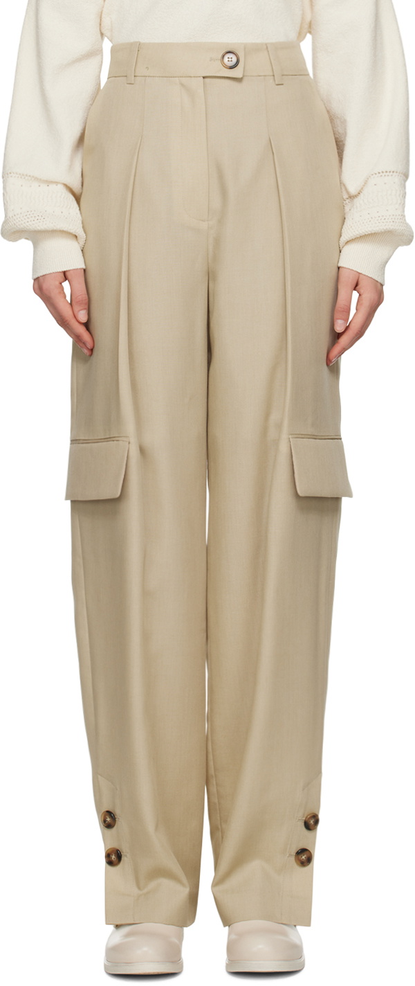 J KOO Beige Pleated Trousers