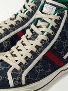 GUCCI - Tennis 1977 Webbing-Trimmed Monogrammed Denim High-Top Sneakers - Blue