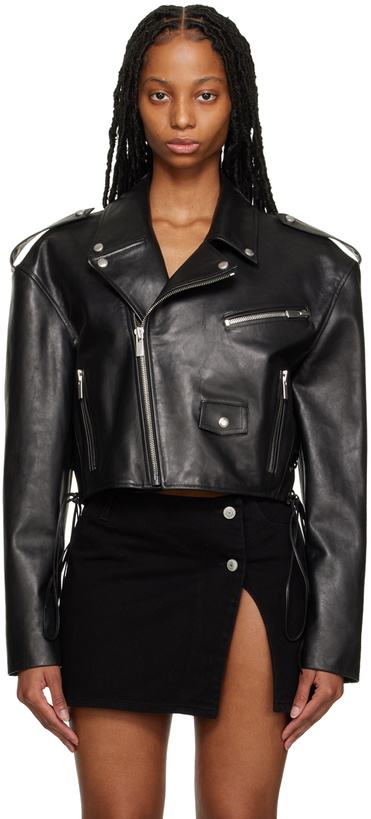 Photo: Magda Butrym Black Cropped Leather Biker Jacket